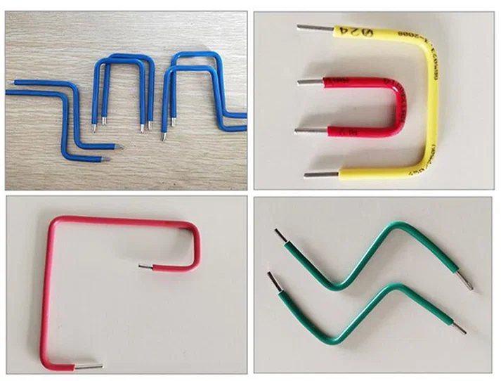 Sample display of Wire Cutting Stripping Bending Machine, Strip Wire Bending Machine, Cabel Stripping Bending Machine Beispielanzeige der Drahtschneide-Abisolierbiegemaschine, der Banddrahtbiegemaschine, der Kabelabisolierbiegemaschine