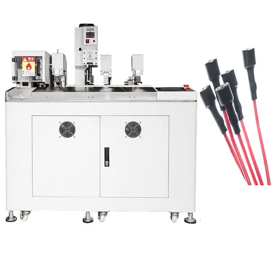 Schrumpfschlauch-Einführ-, Verdrill-, Verzinn- und Crimpmaschine